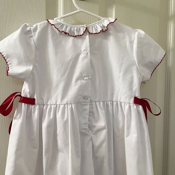 Lulu Bebe White and Red Natalie Embroidered Dress Side Bows Girls Size 4T - Picture 10 of 11
